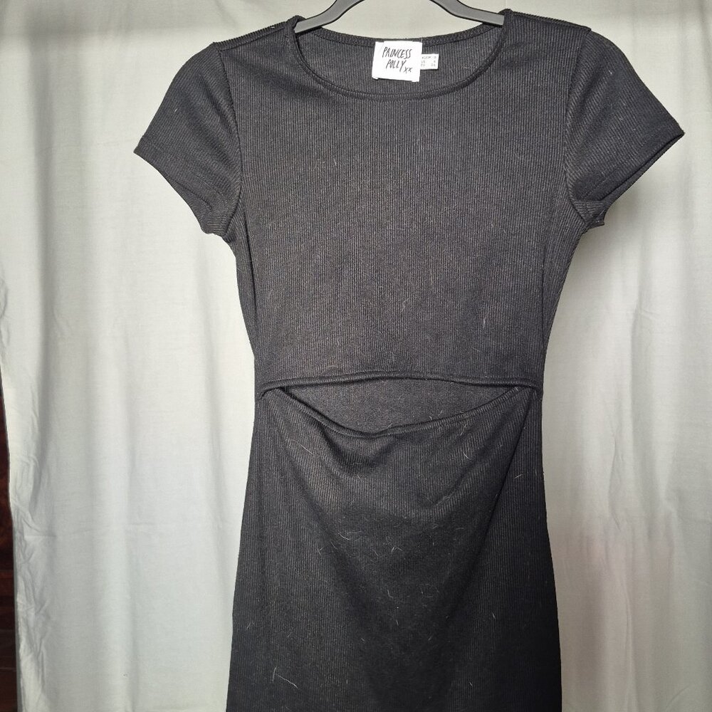 Black Bodycon Dress with Cutout Midriff Detail Size Small